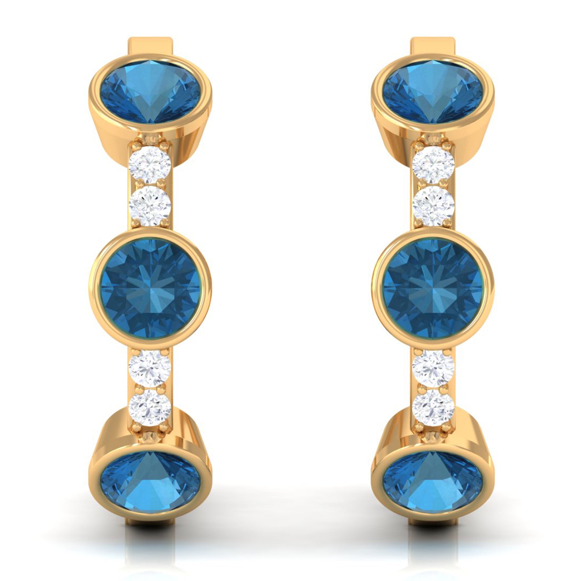 Certified London Blue Topaz and Diamond Hinged Hoop Earrings