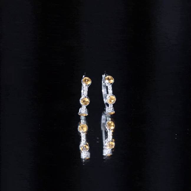 Bezel Set Citrine Hinged Hoop Earrings with Diamond