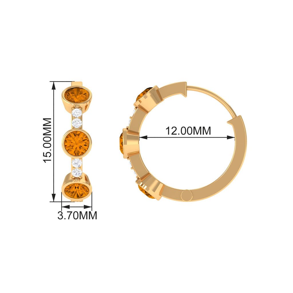 Bezel Set Citrine Hinged Hoop Earrings with Diamond