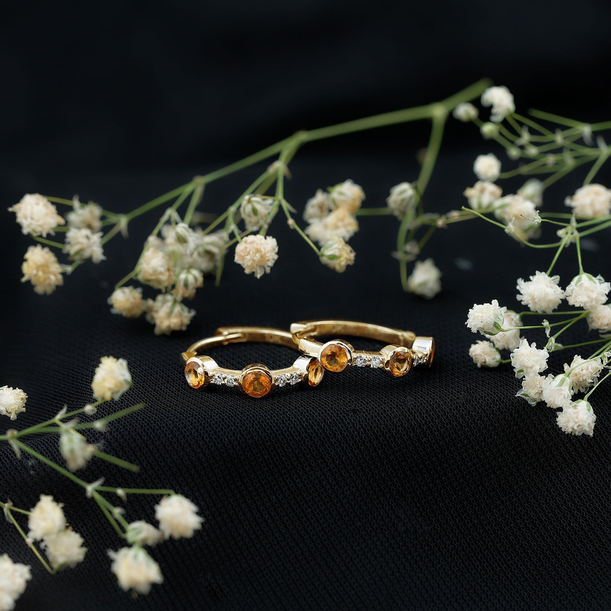 Bezel Set Citrine Hinged Hoop Earrings with Diamond