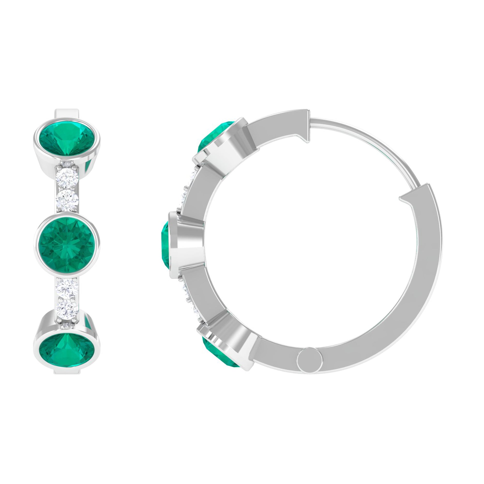 Certified Real Emerald Hoop Earrings with Diamond