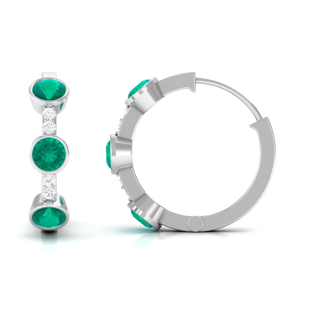 Certified Real Emerald Hoop Earrings with Diamond