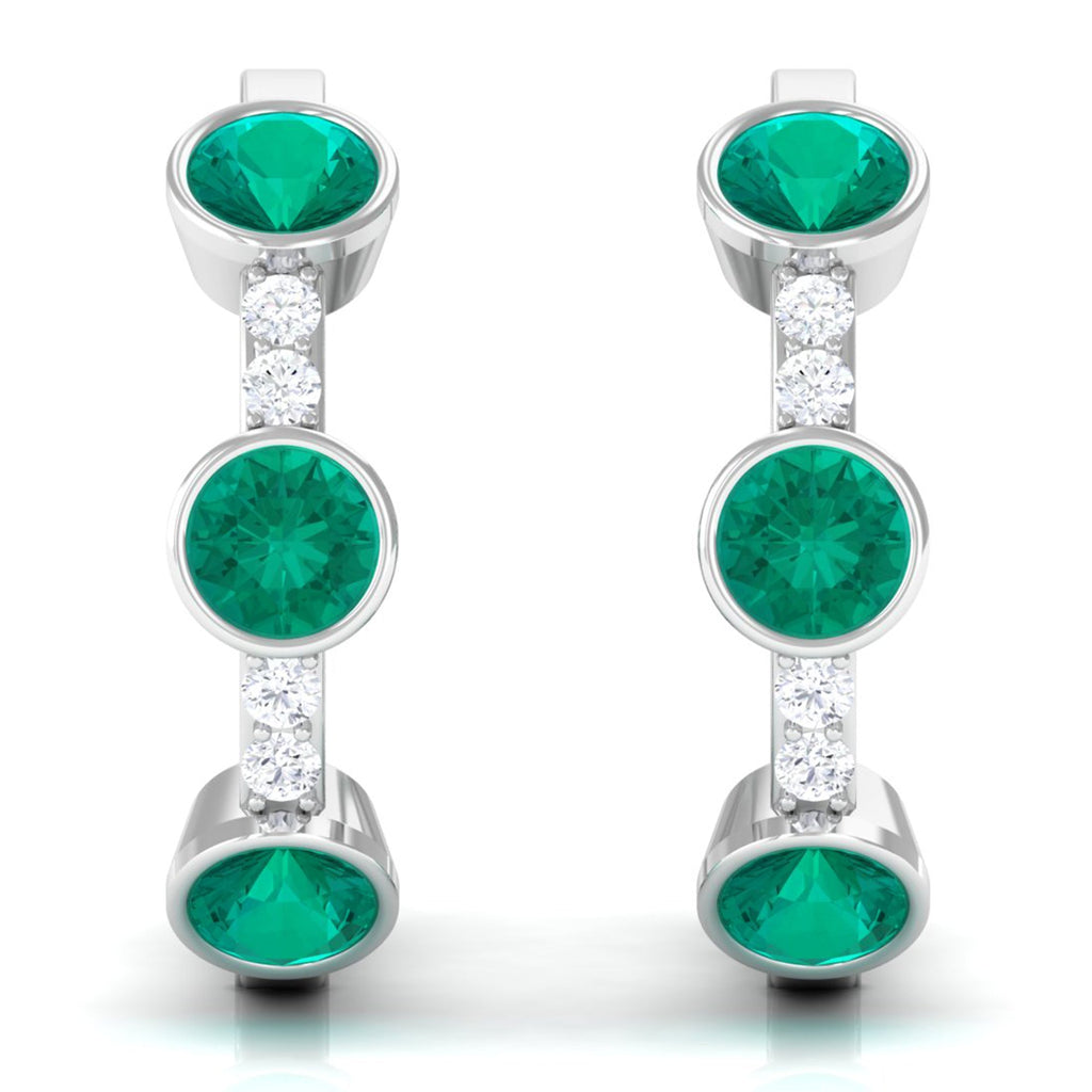 Certified Real Emerald Hoop Earrings with Diamond
