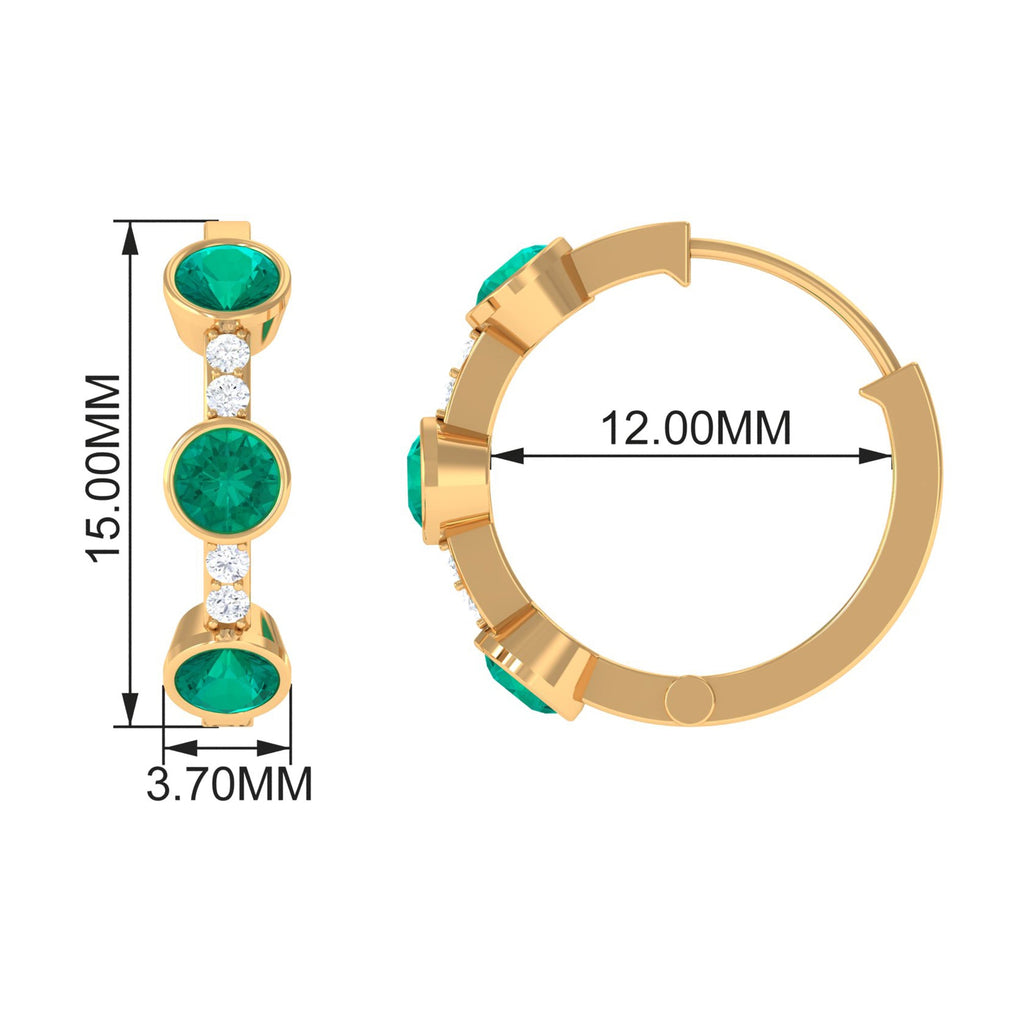 Certified Real Emerald Hoop Earrings with Diamond
