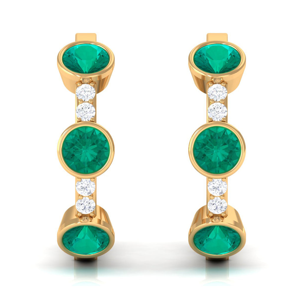 Certified Real Emerald Hoop Earrings with Diamond