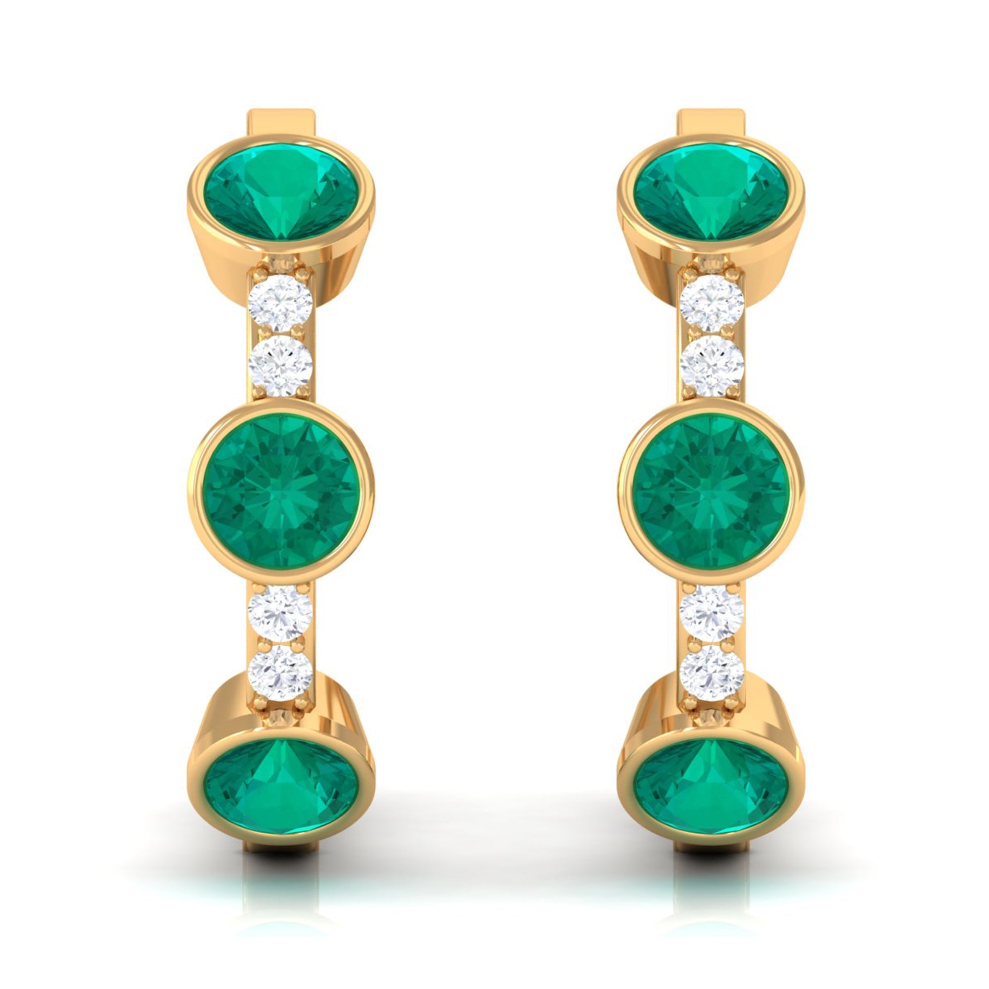 Certified Real Emerald Hoop Earrings with Diamond