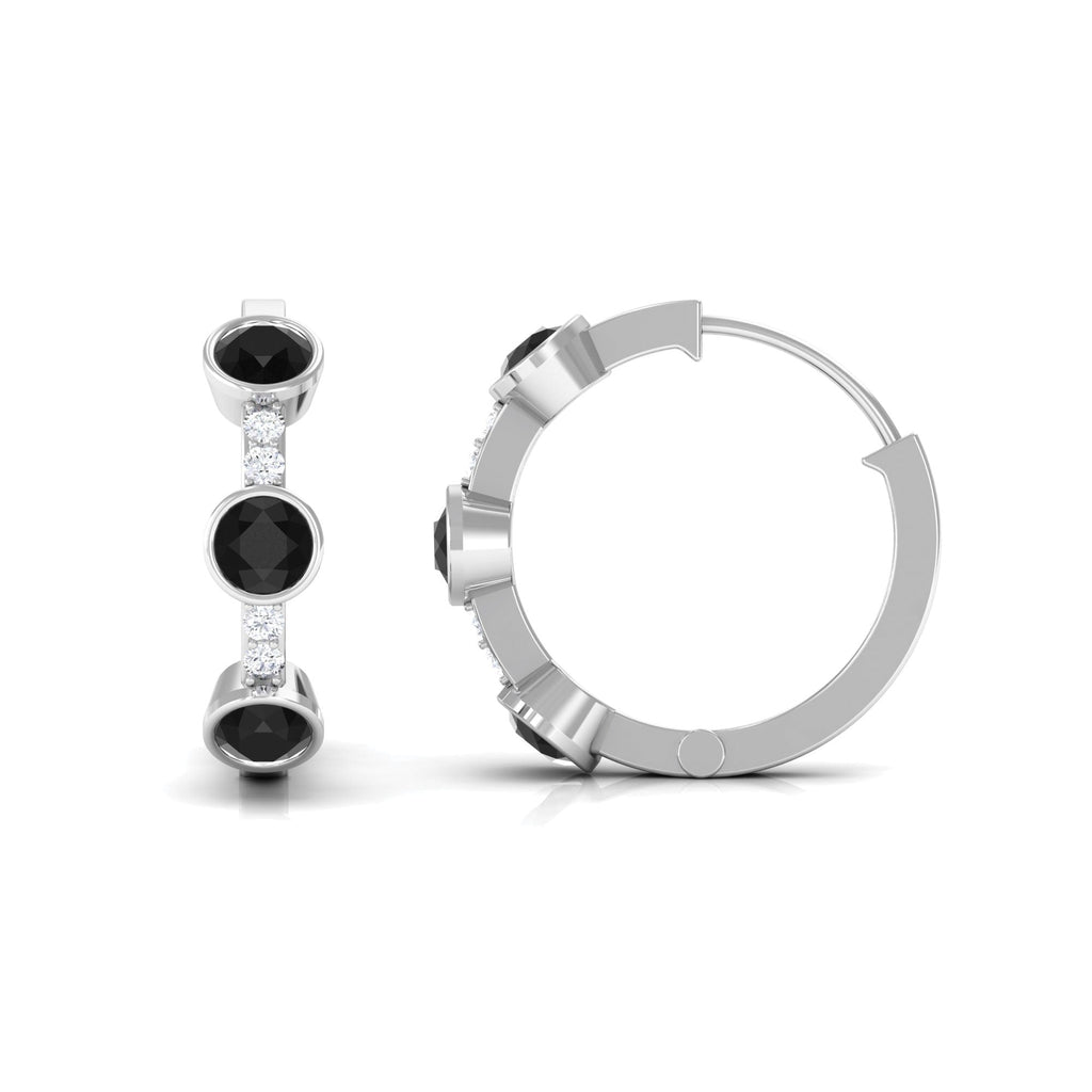 Lab Created Black and White Diamond Hinged Hoop Earrings