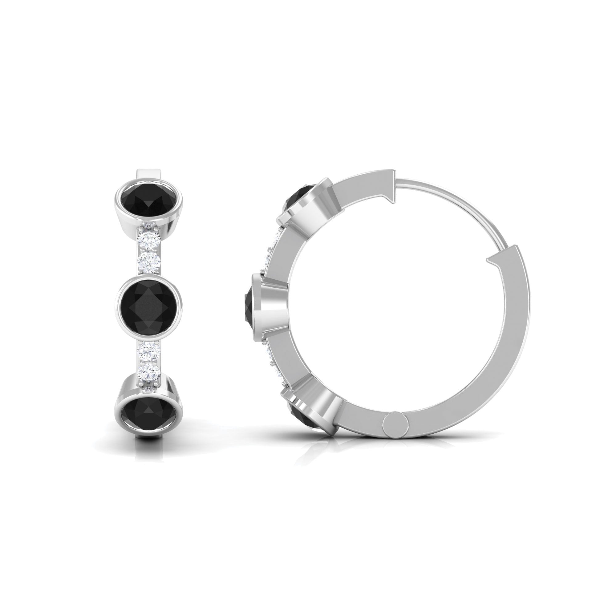 Lab Created Black and White Diamond Hinged Hoop Earrings