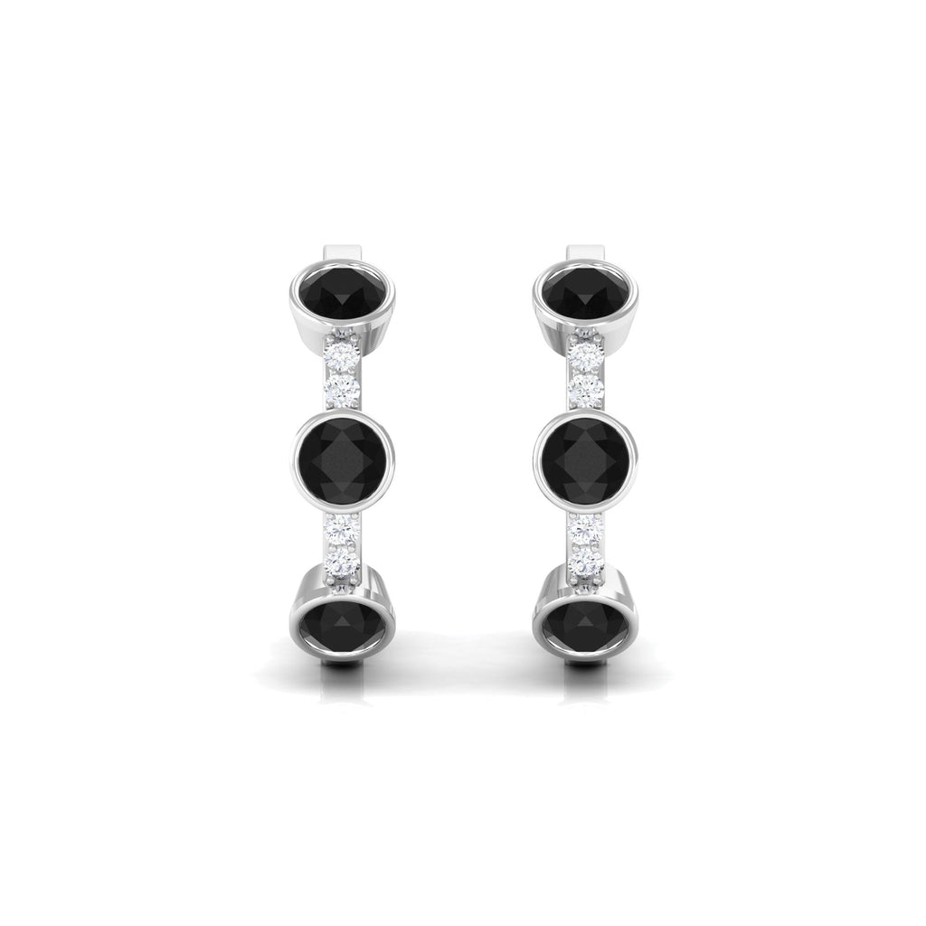 Lab Created Black and White Diamond Hinged Hoop Earrings