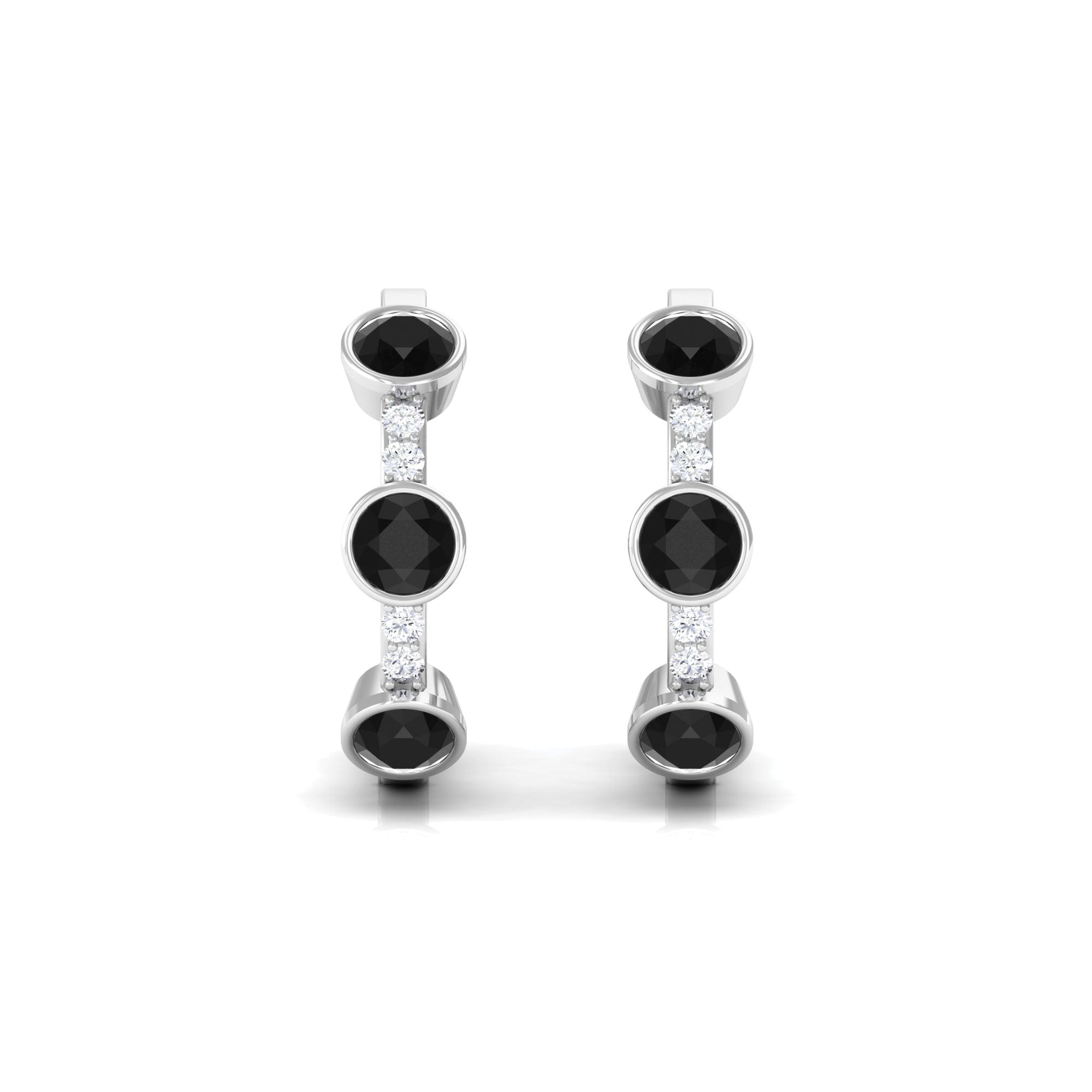 Lab Created Black and White Diamond Hinged Hoop Earrings