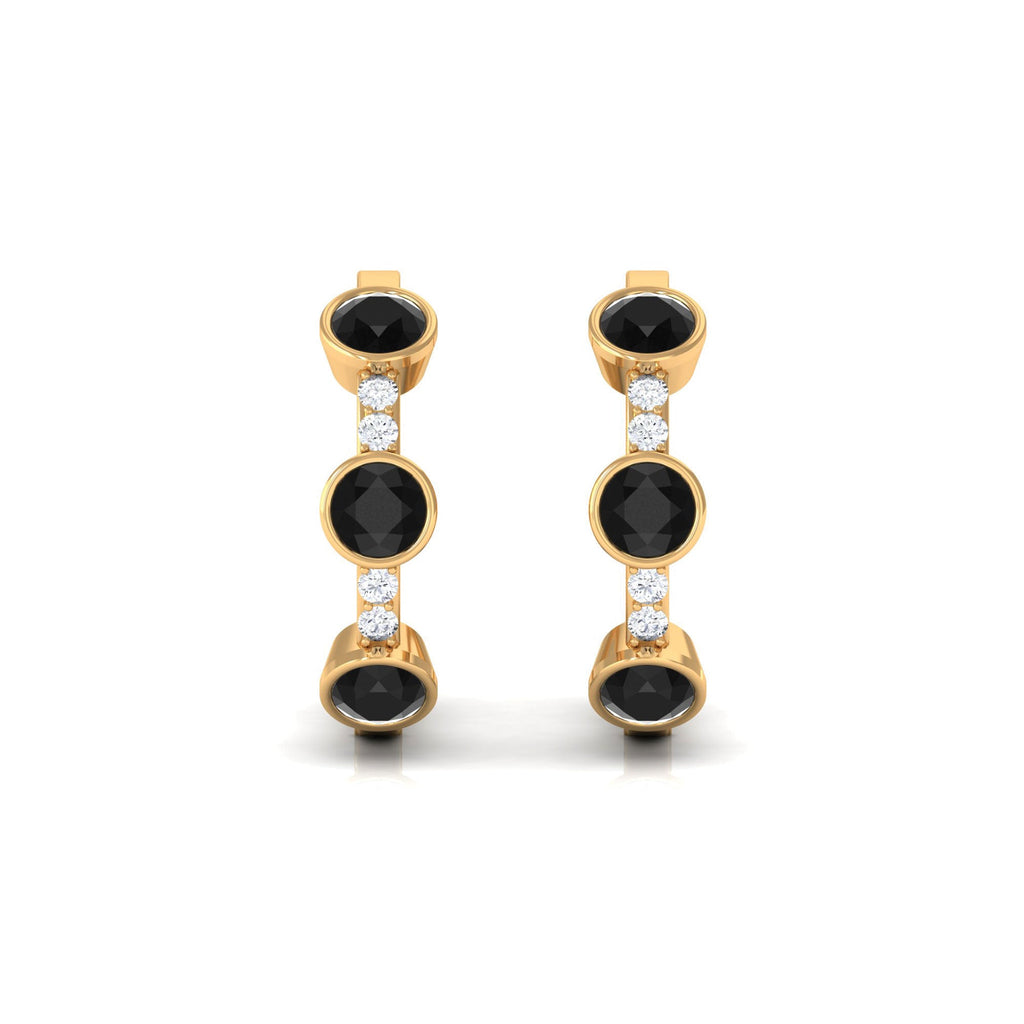 Lab Created Black and White Diamond Hinged Hoop Earrings
