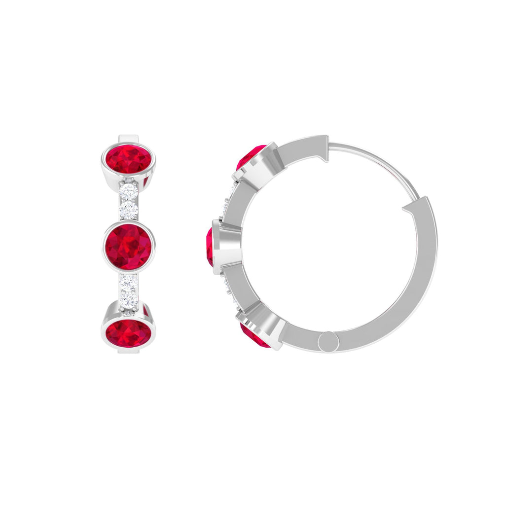 Lab Created Ruby and Diamond Hinged Hoop Earrings