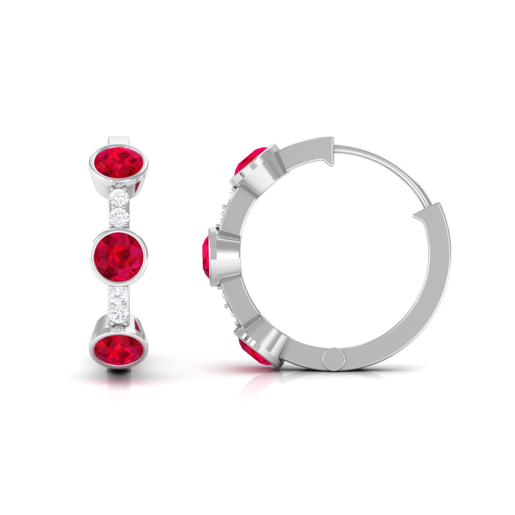 Lab Created Ruby and Diamond Hinged Hoop Earrings