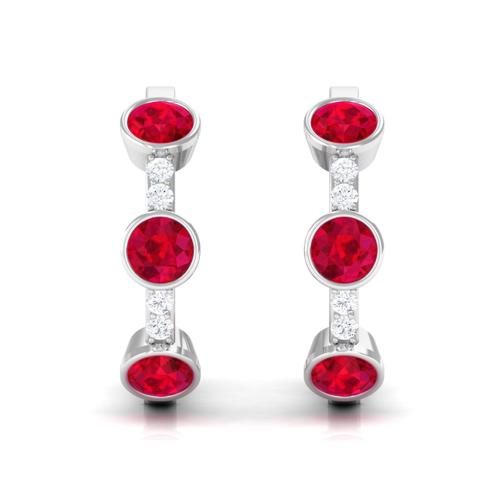 Lab Created Ruby and Diamond Hinged Hoop Earrings