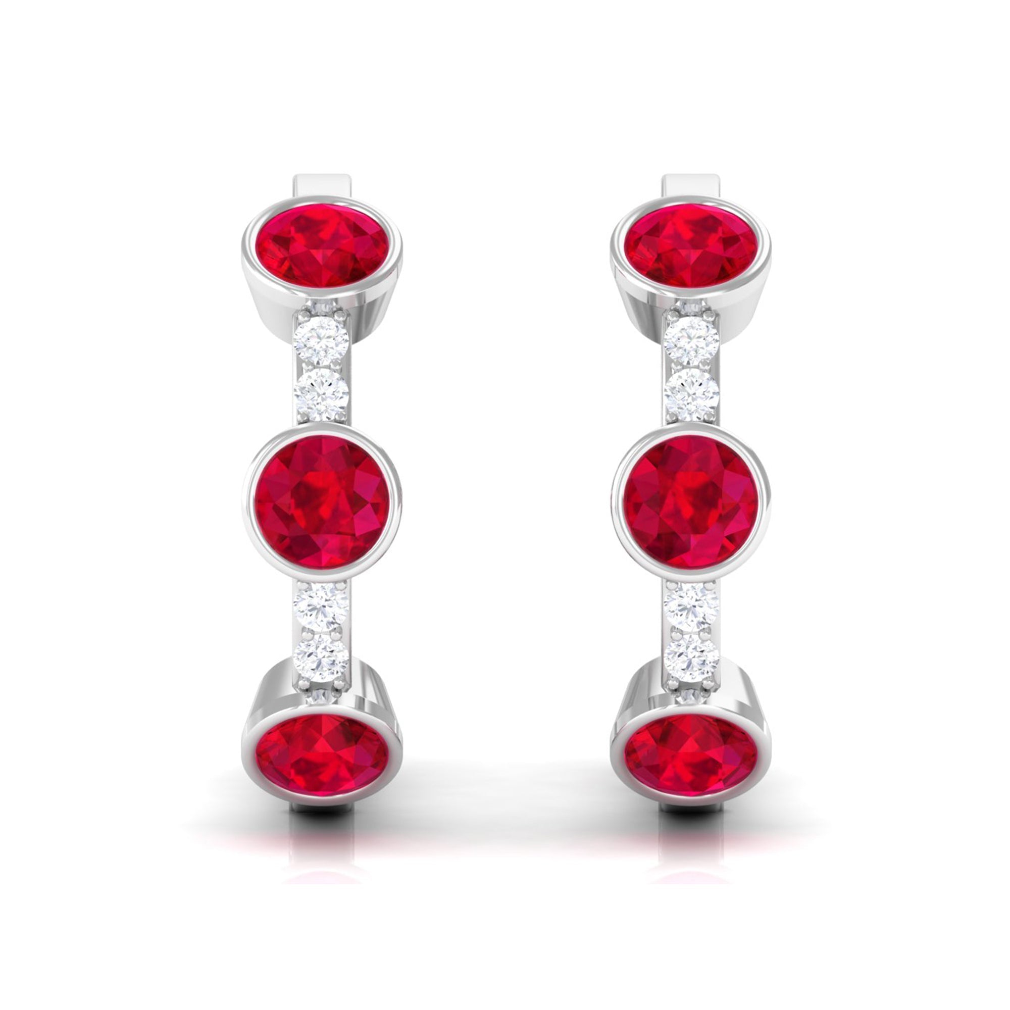 Lab Created Ruby and Diamond Hinged Hoop Earrings