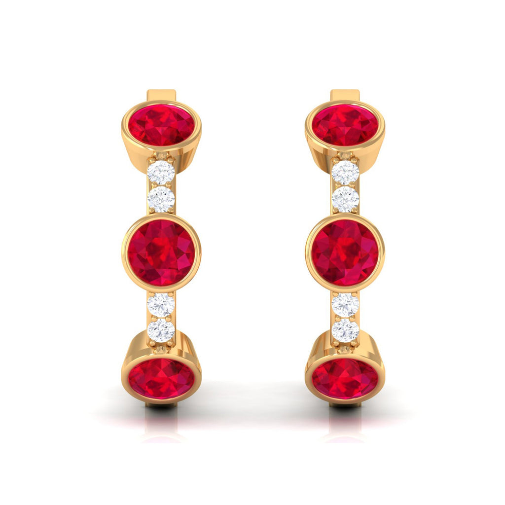 Lab Created Ruby and Diamond Hinged Hoop Earrings