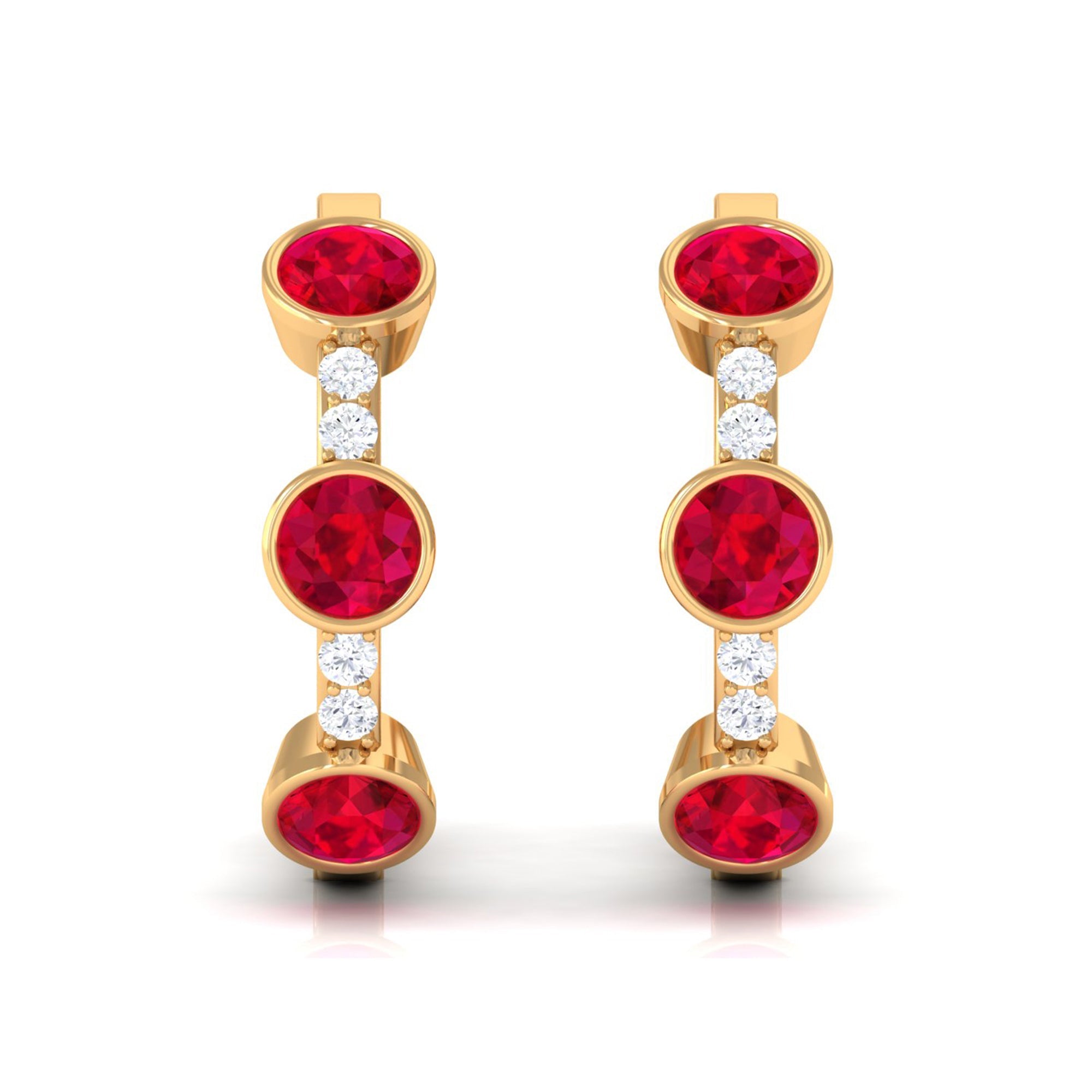 Lab Created Ruby and Diamond Hinged Hoop Earrings