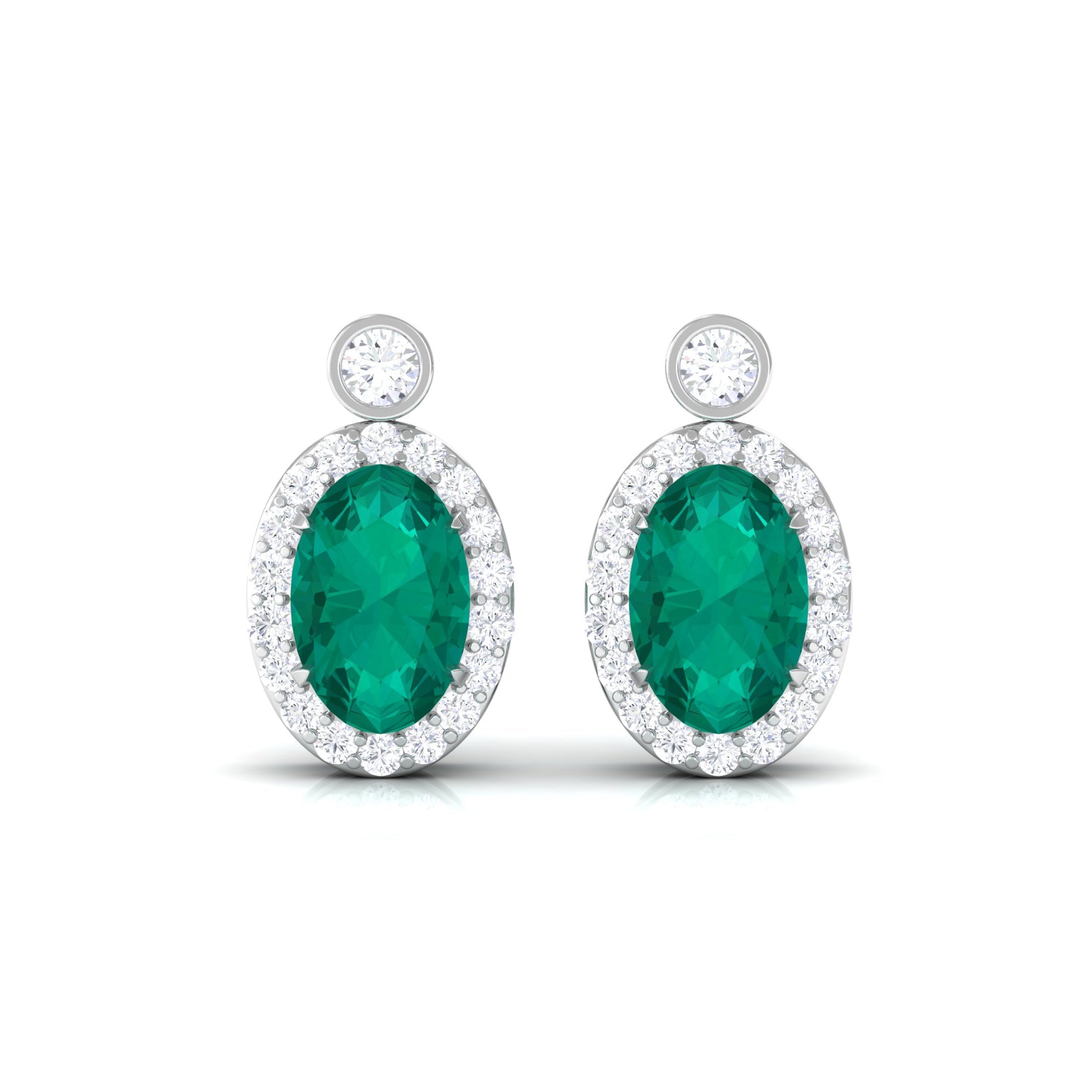 0.8 Carat Oval Emerald and Diamond Halo Stud Earrings