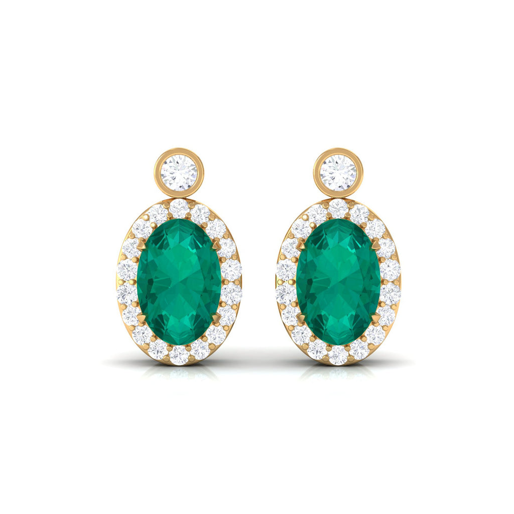 0.8 Carat Oval Emerald and Diamond Halo Stud Earrings