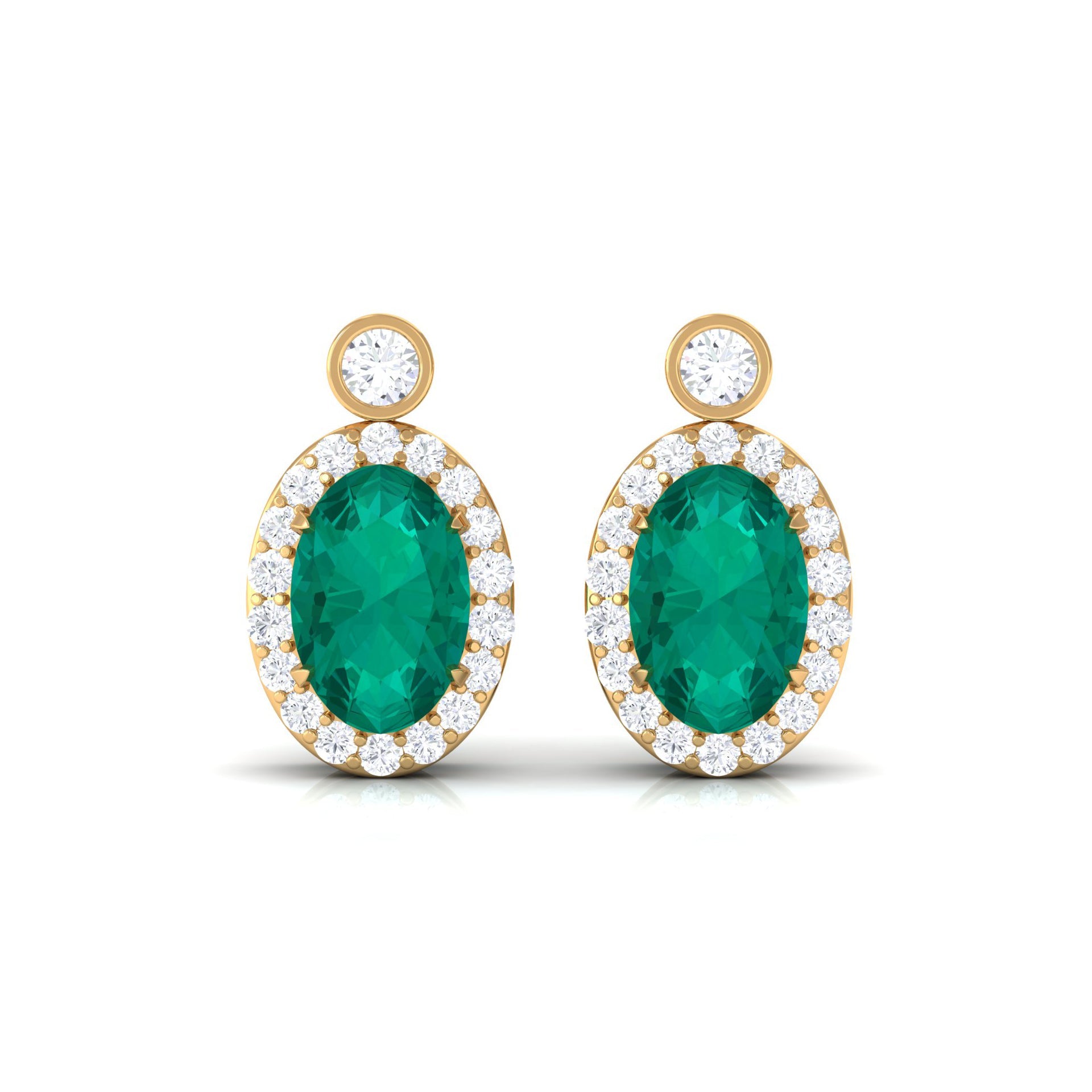 0.8 Carat Oval Emerald and Diamond Halo Stud Earrings