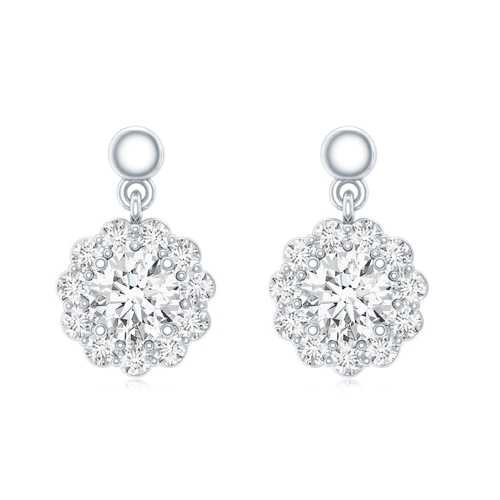 Certified Moissanite Flower Halo Drop Earrings