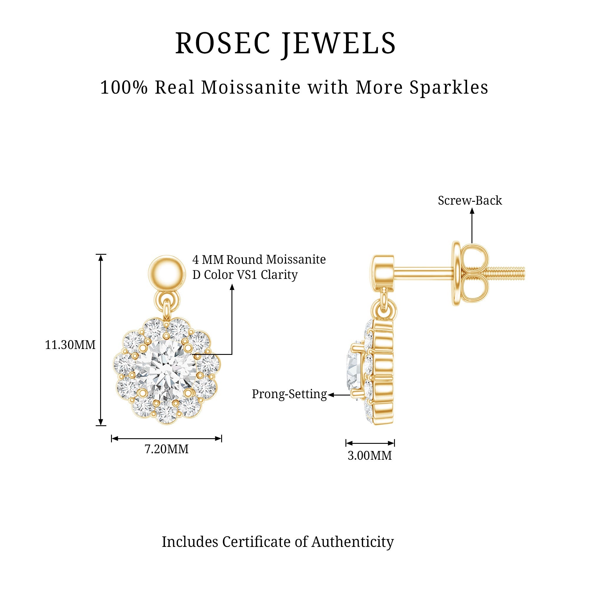 Certified Moissanite Flower Halo Drop Earrings