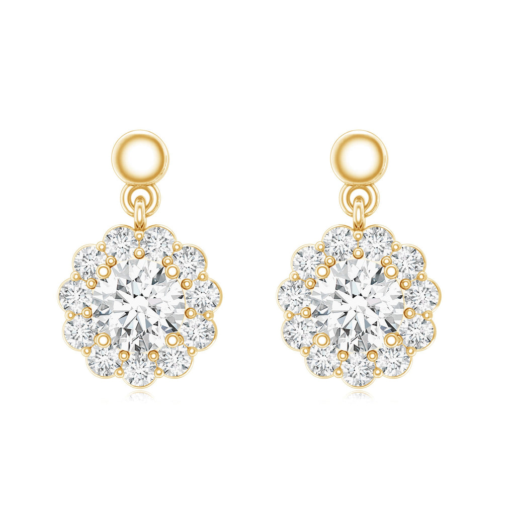 Certified Moissanite Flower Halo Drop Earrings