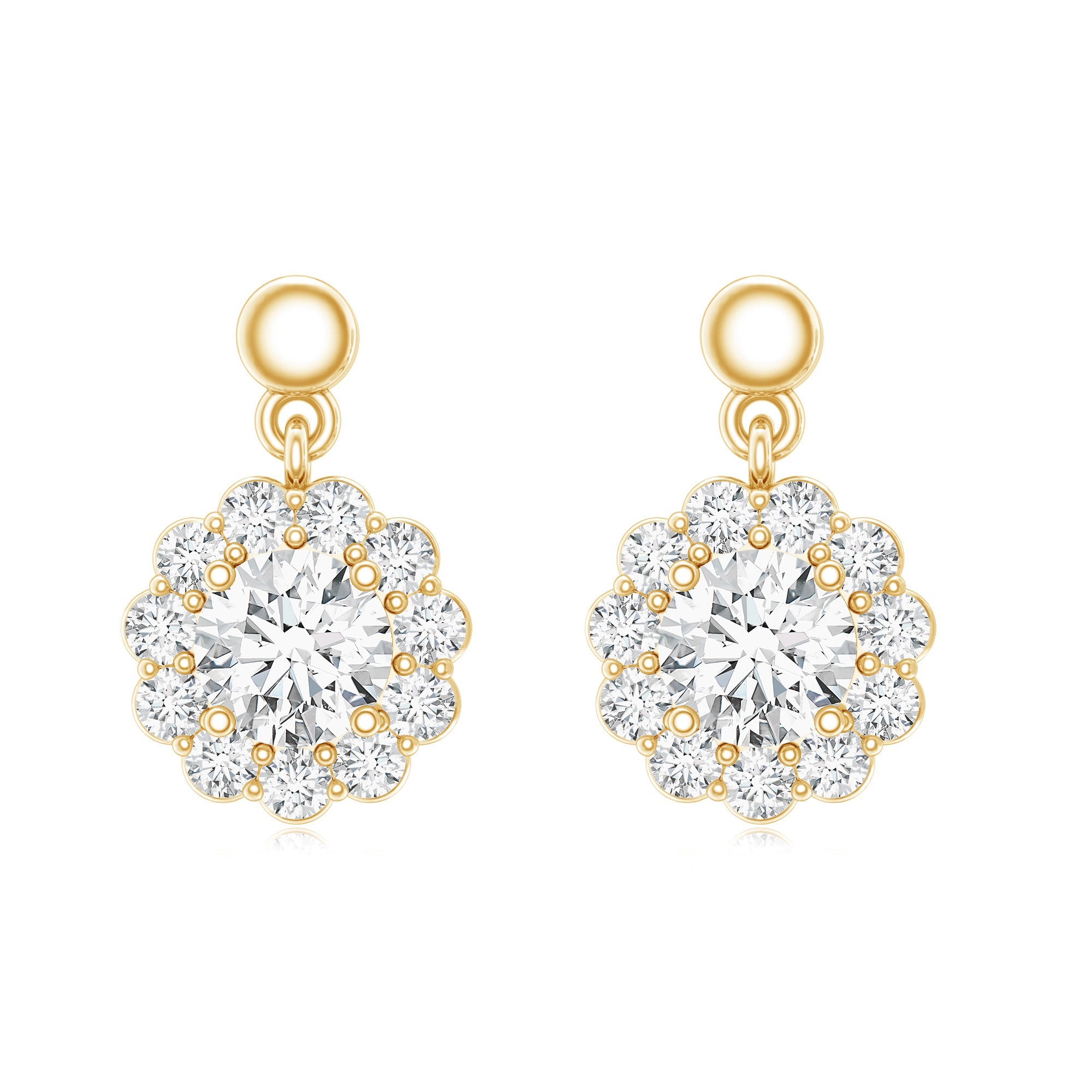 Certified Moissanite Flower Halo Drop Earrings