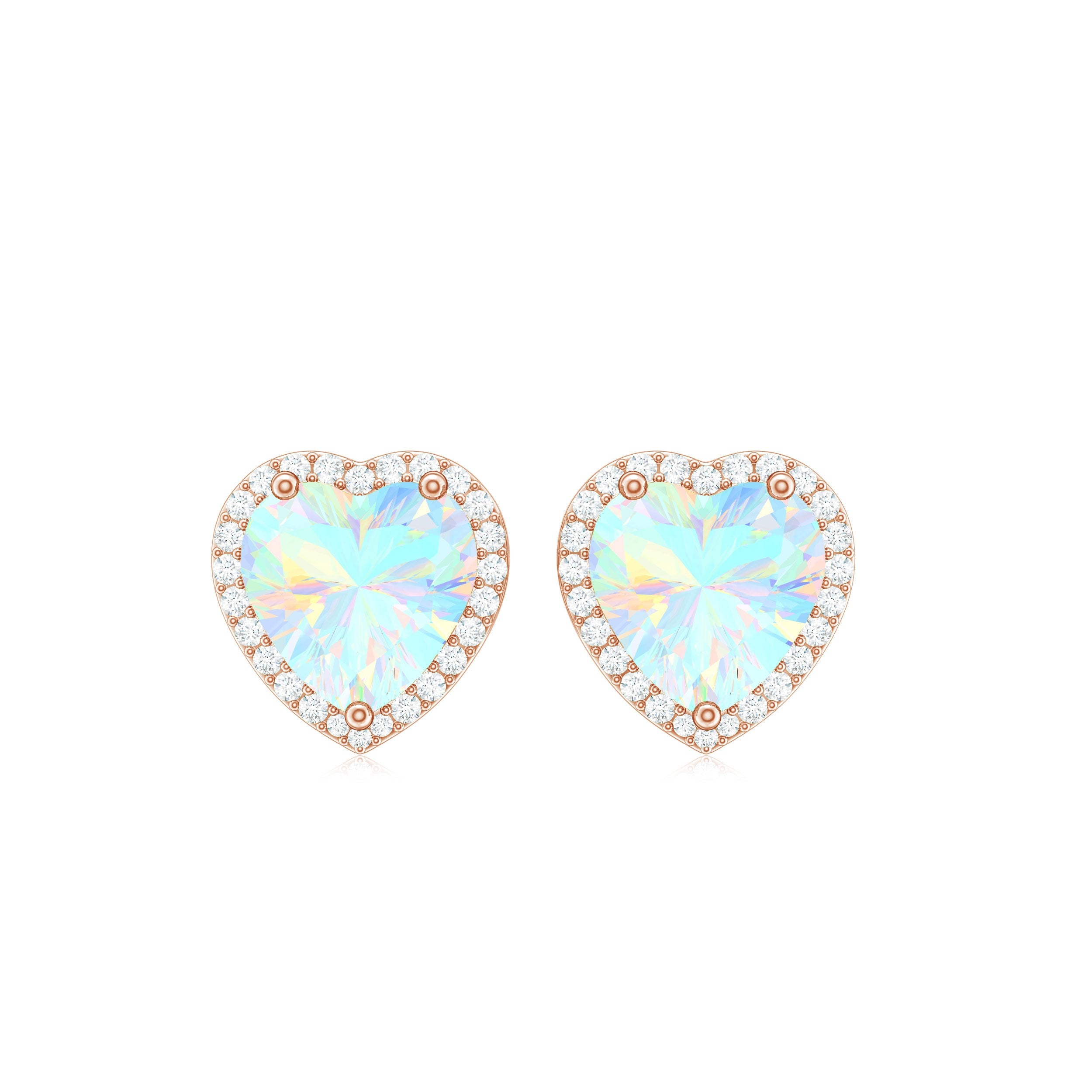 Natural Ethiopian Opal Heart Stud Earrings with Halo