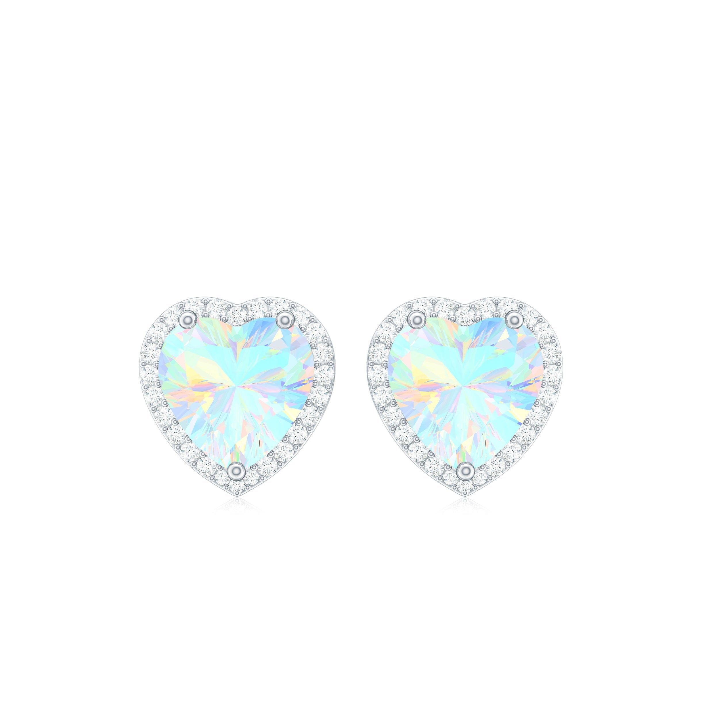 Natural Ethiopian Opal Heart Stud Earrings with Halo