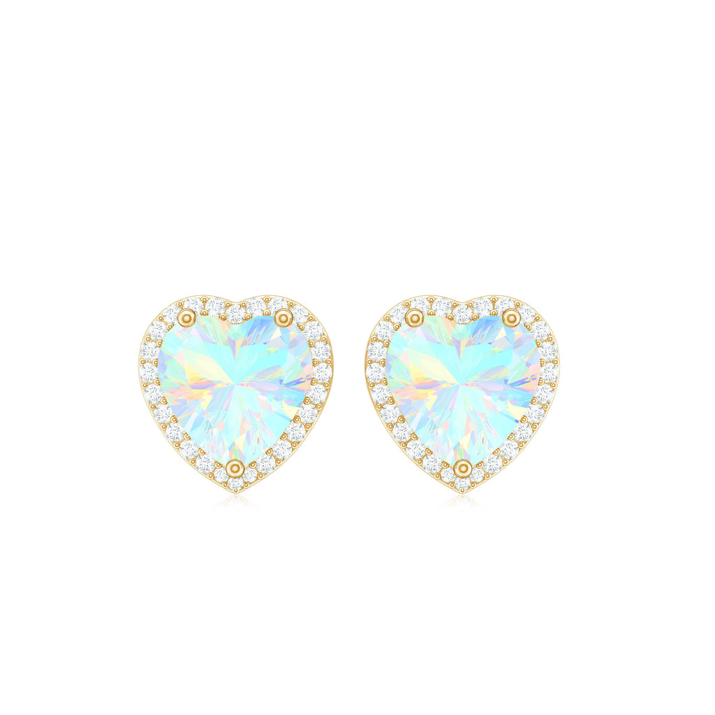 Natural Ethiopian Opal Heart Stud Earrings with Halo