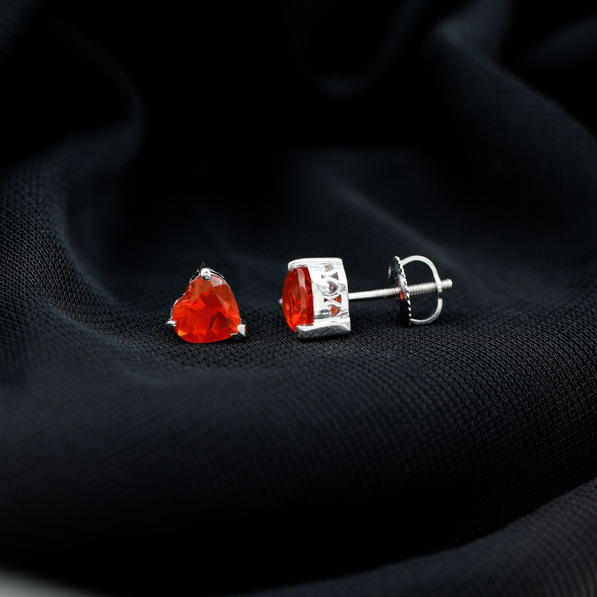 1.8 Carat Heart Shape Fire Opal Solitaire Stud Earrings