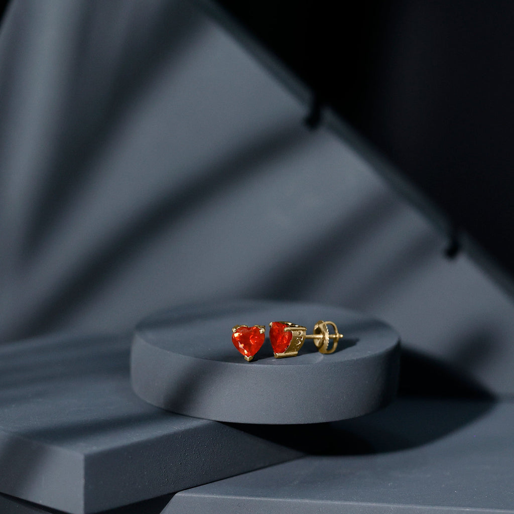 1.8 Carat Heart Shape Fire Opal Solitaire Stud Earrings