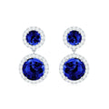 Lab Created Blue Sapphire Wedding Dangle Earrings with Moissanite Halo