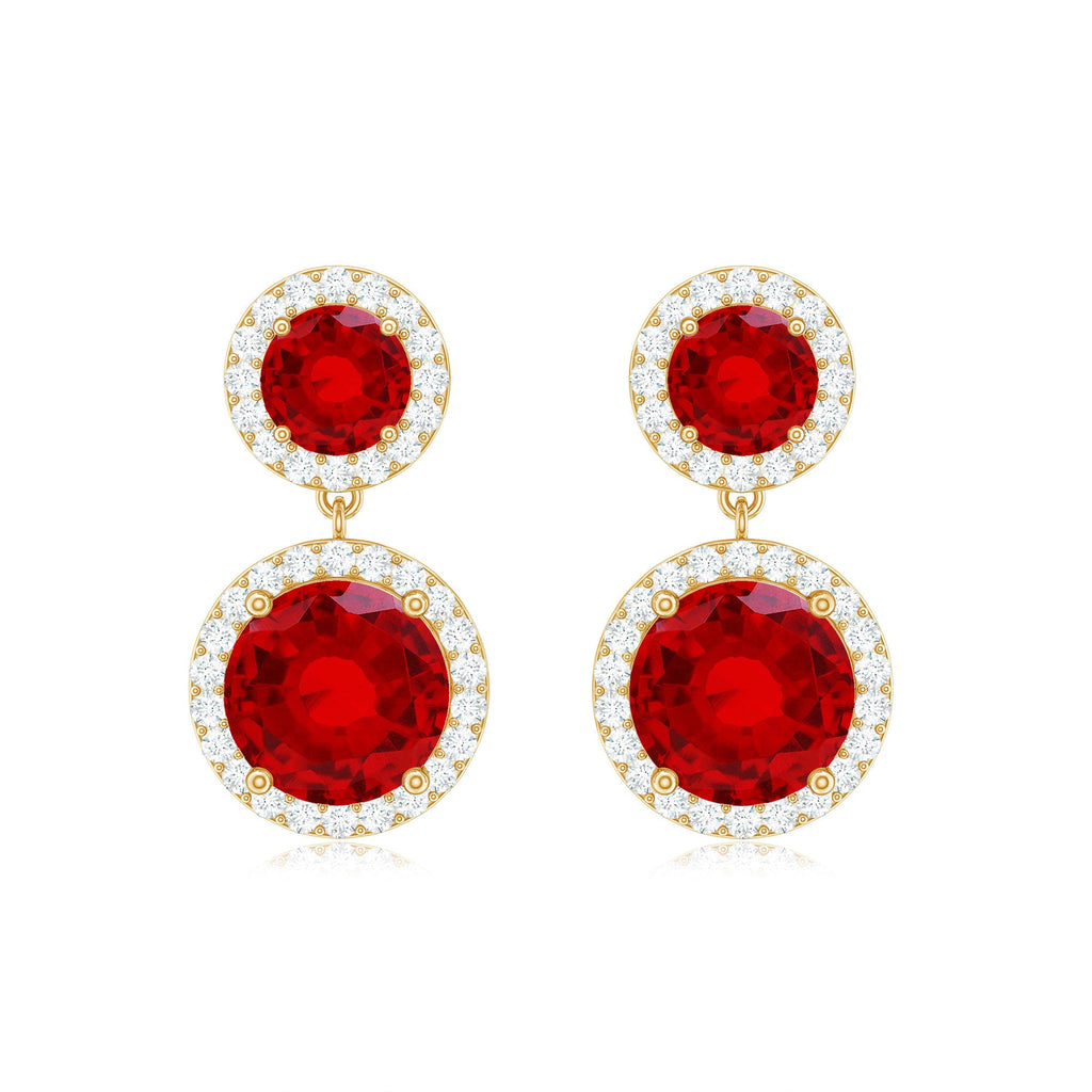 Certified Created Ruby and Diamond Halo Dangle Earrings