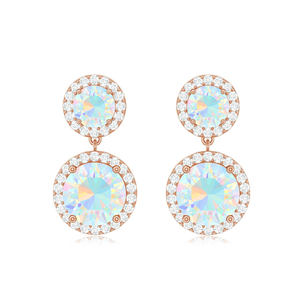 Round Ethiopian Opal and Diamond Halo Dangle Earrings