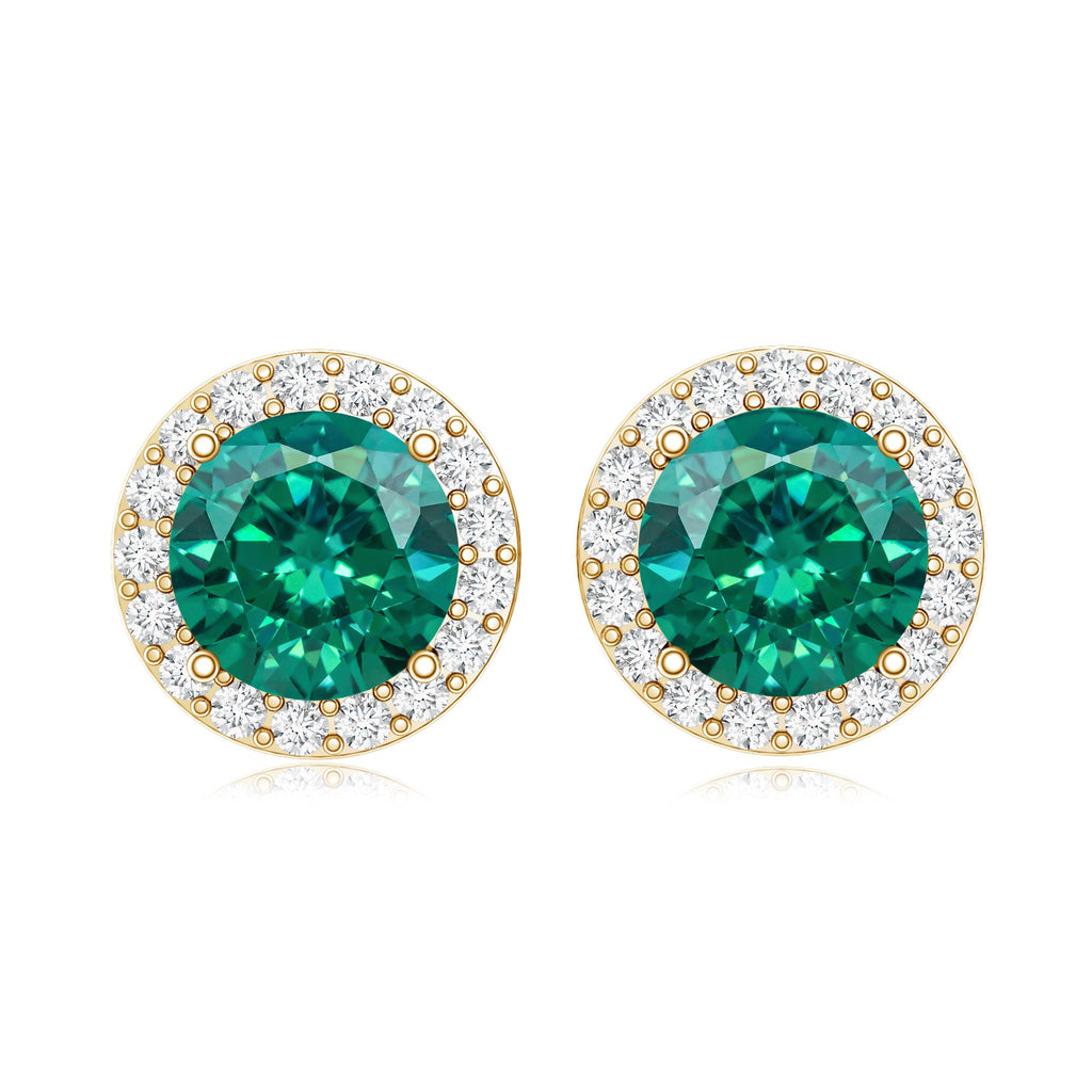 Created Emerald and Diamond Classic Halo Stud Earrings