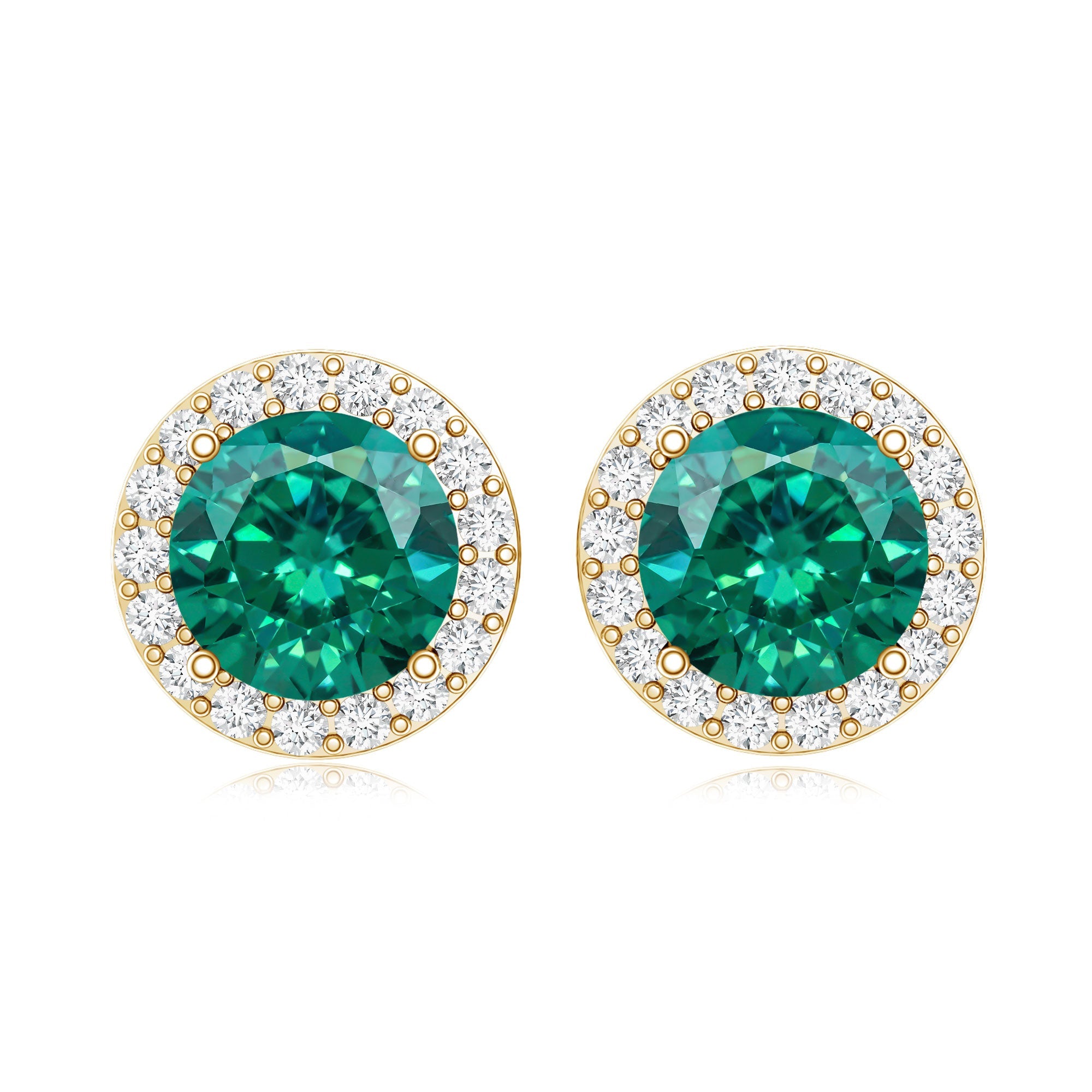 Created Emerald and Diamond Classic Halo Stud Earrings