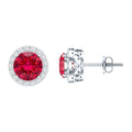 Created Ruby and Diamond Classic Halo Stud Earrings