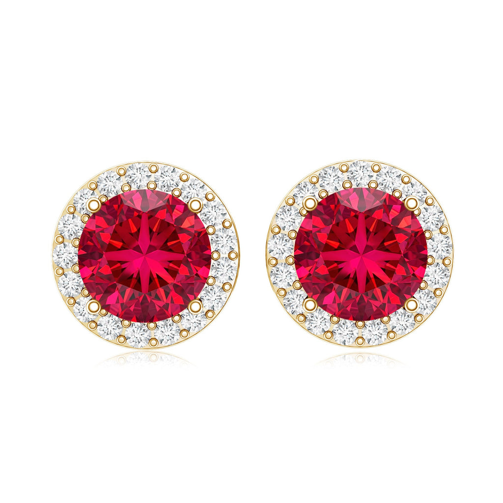 Created Ruby and Diamond Classic Halo Stud Earrings