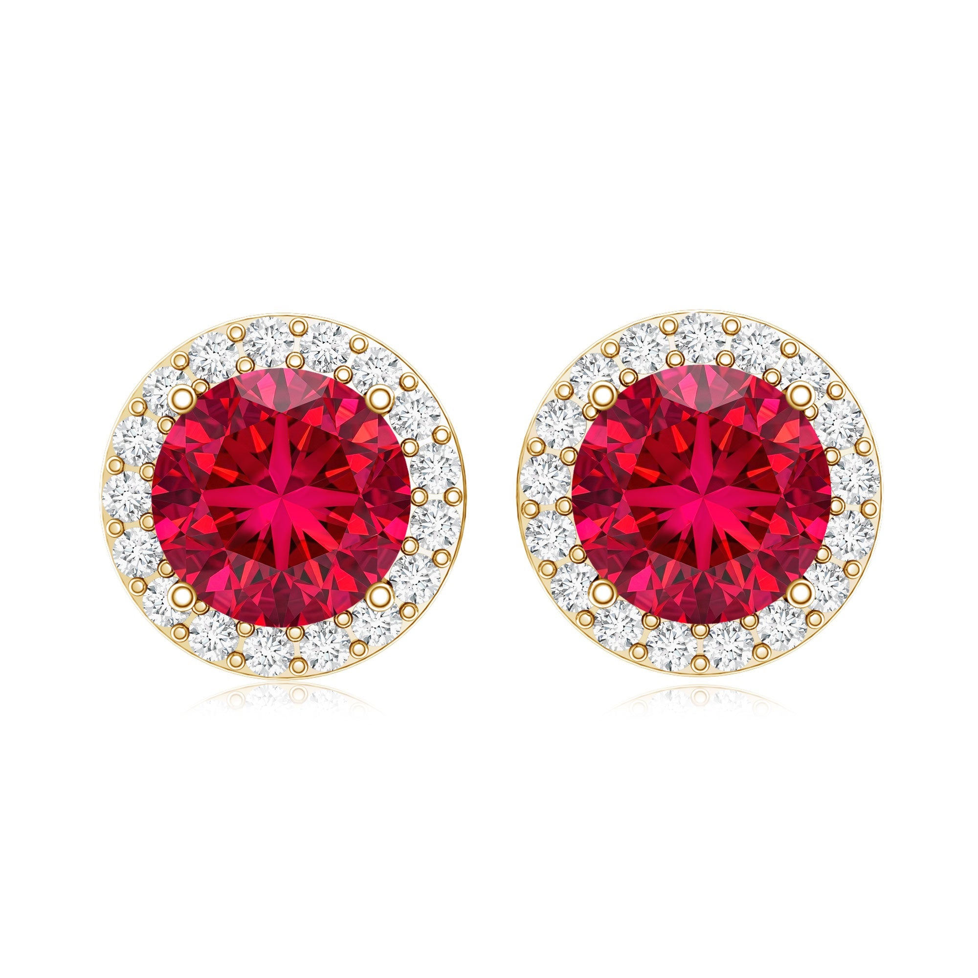 Created Ruby and Diamond Classic Halo Stud Earrings