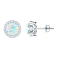 1.6 Carat Round Ethiopian Opal Stud Earrings with Diamond Halo in Prong Setting