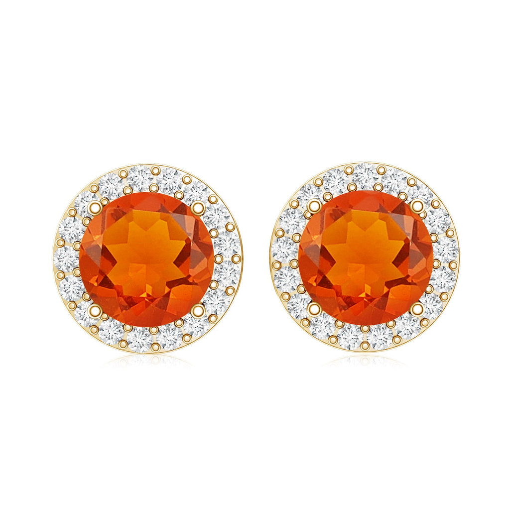 Round Fire Opal Minimal Halo Stud Earrings with Diamond