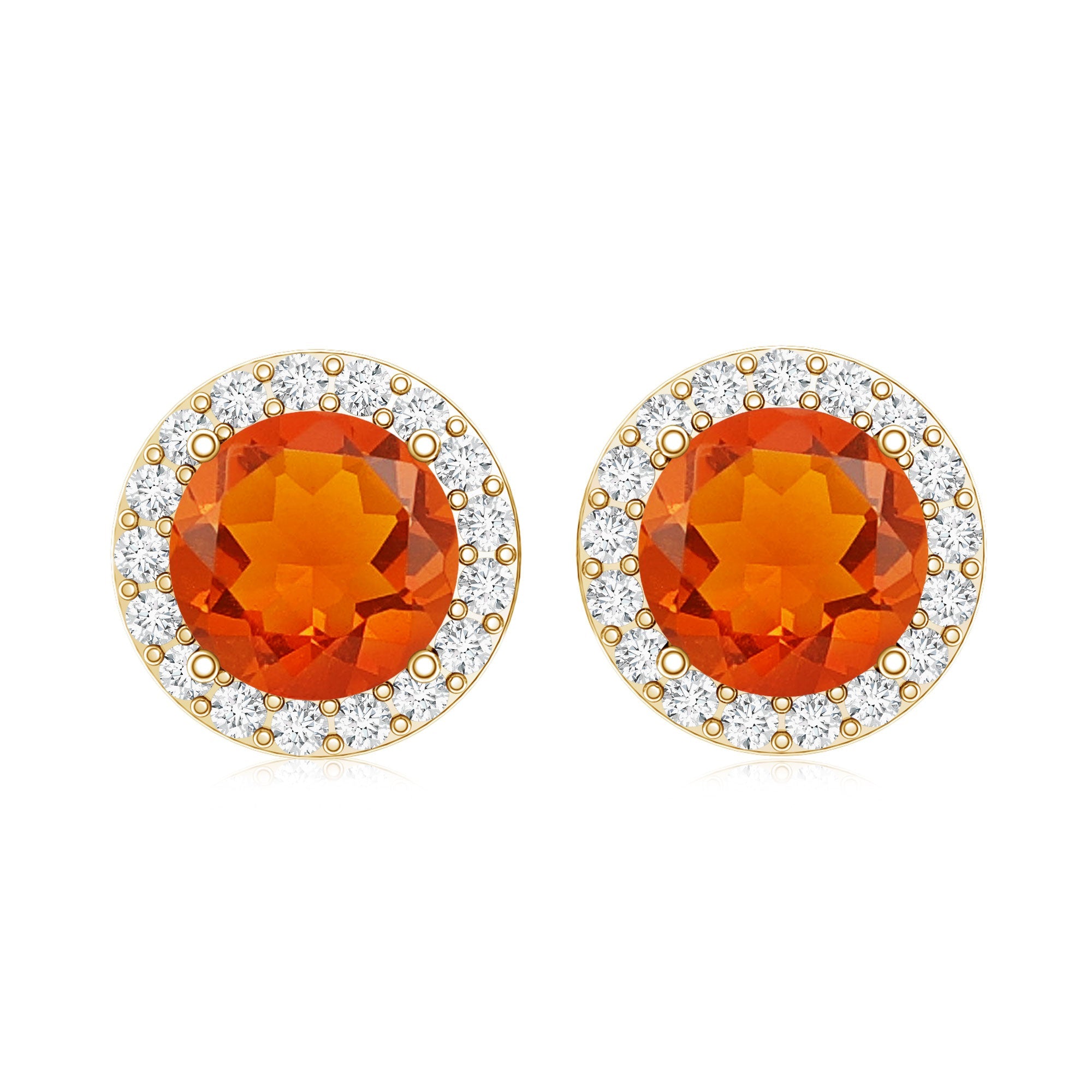 Round Fire Opal Minimal Halo Stud Earrings with Diamond