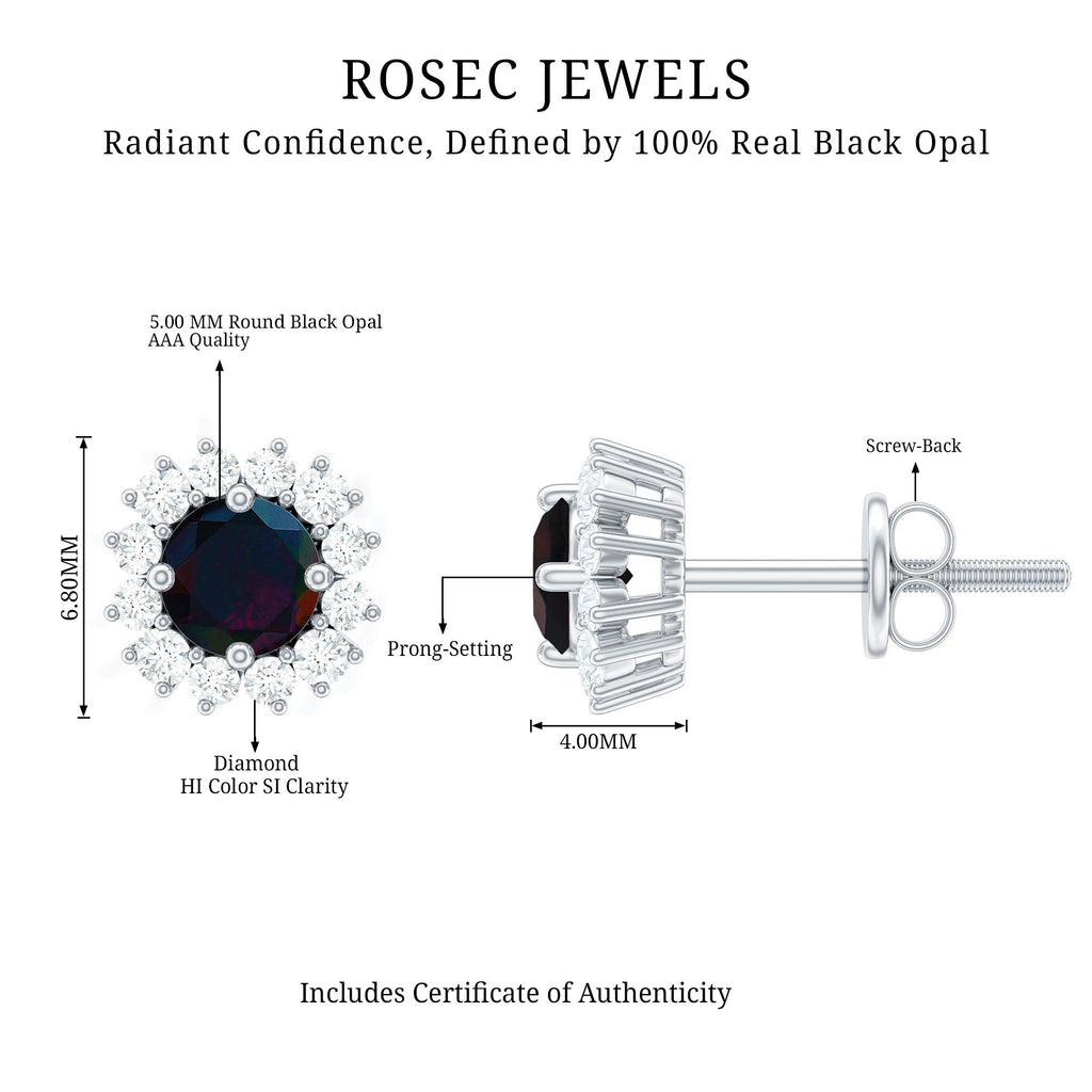 Genuine Black Opal Diamond Earrings with Screw Back