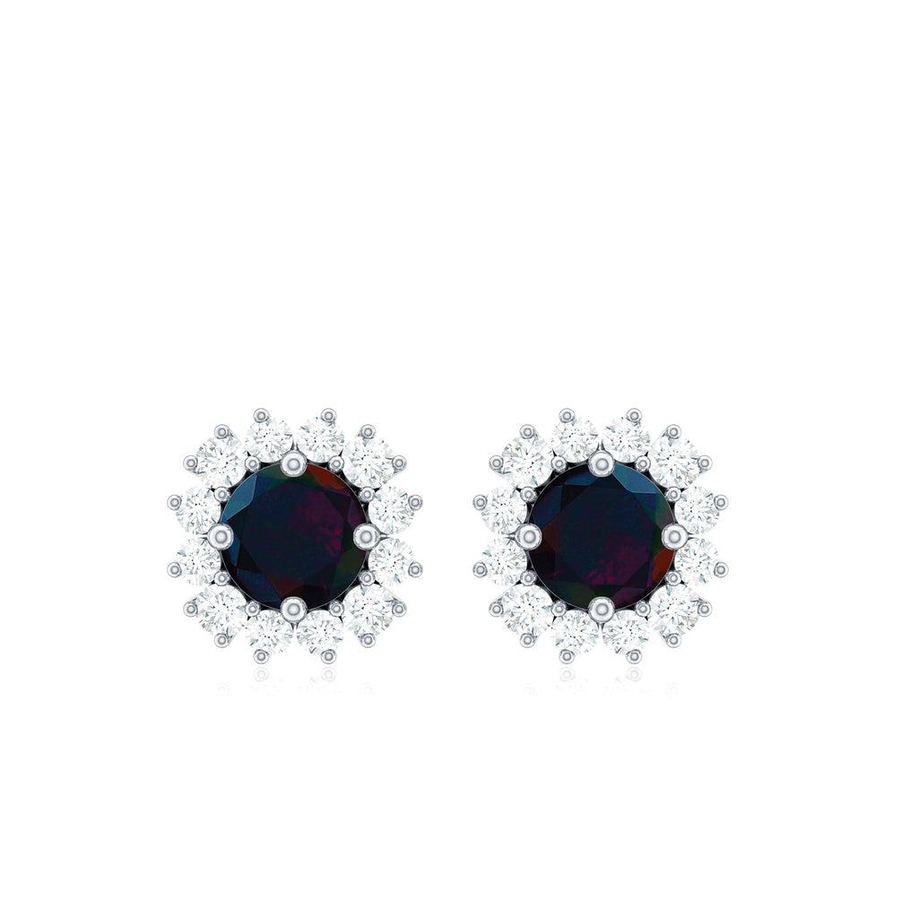Genuine Black Opal Diamond Earrings with Screw Back