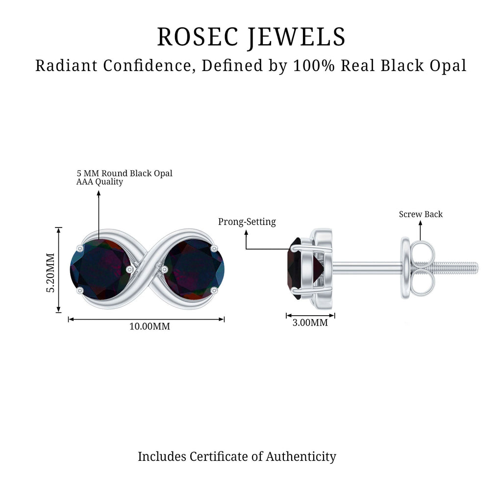 Natural 2 Stone Black Opal Infinity Earrings with Screw Back