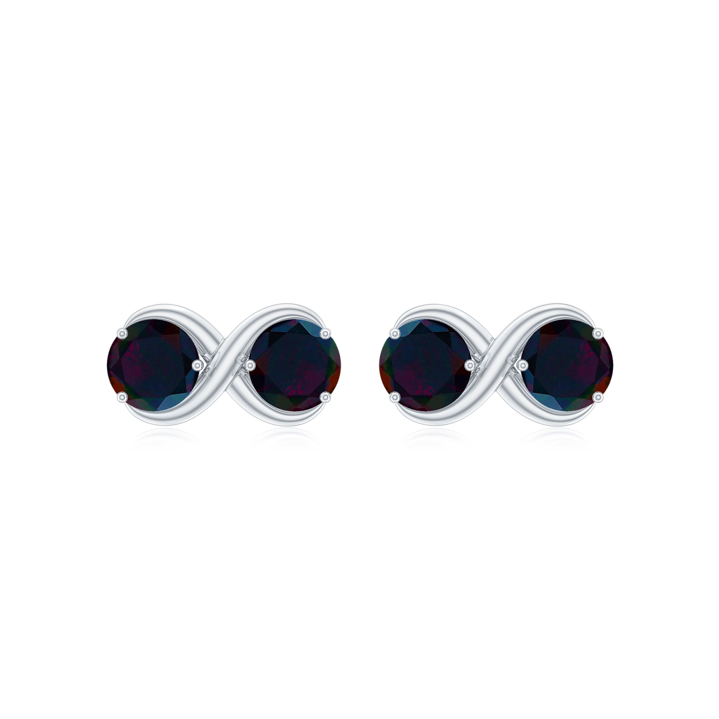 Natural 2 Stone Black Opal Infinity Earrings with Screw Back