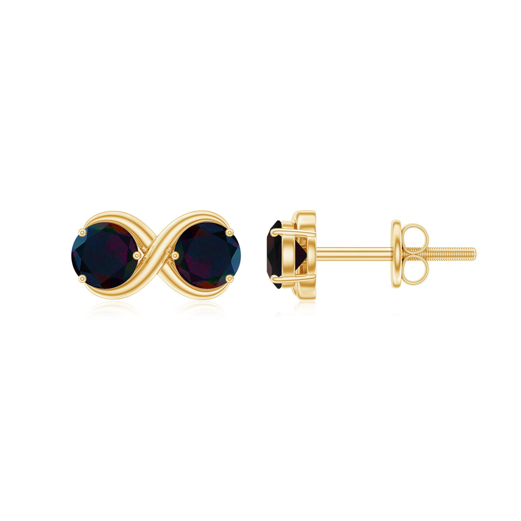 Natural 2 Stone Black Opal Infinity Earrings with Screw Back