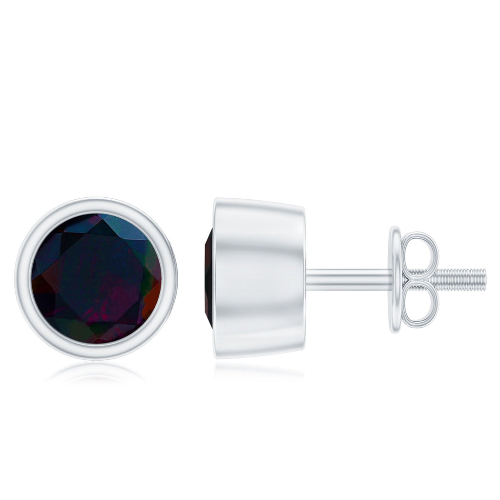 Natural October Birthstone Black Opal Earrings with Screw Back